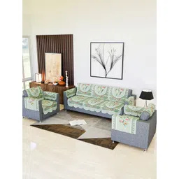 Kuber Industries Green & Red Printed Cotton 5 Piece Sofa Cover With Arms-image-45