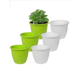 Kuber Industries Green & White 6 Pieces Balcony Textured Planters image 3