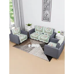Kuber Industries Green & White 8 Pieces Printed Cotton Sofa Cover-picture-40