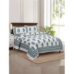 Kuber Industries Green & White Floral Cotton 160 TC King Bedsheet With 2 Pillow Covers-picture-39