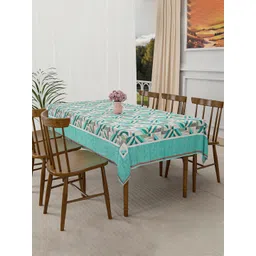 Kuber Industries Green & White Geometric Printed Anti-Skid Velvet 6-Seater Table Cover-picture-24