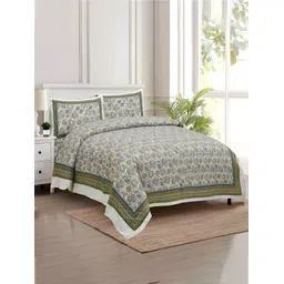 Kuber Industries Green & White Graphic Cotton 160 TC King Bedsheet With 2 Pillow Covers-picture-38