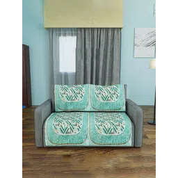 Kuber Industries Green & White Printed Velvet 4 Piece Sofa Cover-picture-22