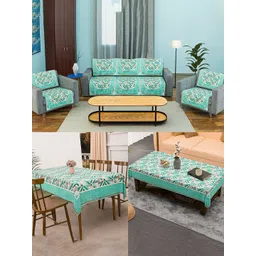 Kuber Industries Green & White Printed Velvet Sofa Cover-picture-18