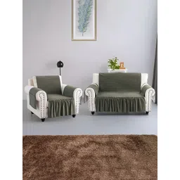 Kuber Industries Green Velvet 2 Piece Sofa Cover With Arms-picture-19