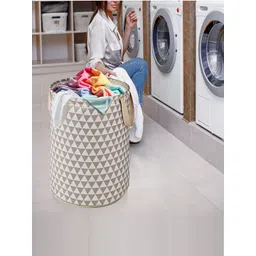 Kuber Industries Grey 2 Pieces Triangles Printed Cotton Foldable Laundry Bags 45 L Each-picture-32