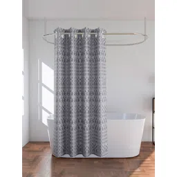 Kuber Industries Grey 3 Pieces Geometric Printed Shower Curtains-picture-30