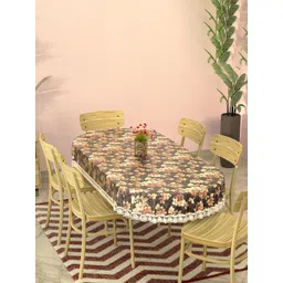Kuber Industries Grey & Beige Floral Waterproof Oval 6-Seater Table Cover-picture-30
