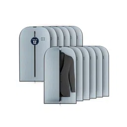 Kuber Industries Grey & Black 12 Pieces Textured Non-Woven Suit Organisers With Zip-picture-30