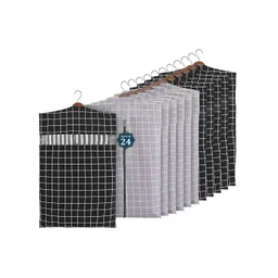 Kuber Industries Grey & Black 24 Pieces Printed Cotton Hanging Clothes Organisers-picture-12