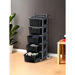Kuber Industries Grey & Black 5 Layer Modular Cabinet Plastic Storage Drawer With Wheels-picture-44