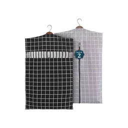 Kuber Industries Grey & Black Set Of 2 Checked Cotton Hanging Clothes Packing Organisers-picture-37
