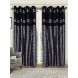 Kuber Industries Grey & Black Set of 2 Door Curtains 7 Feet-picture-30