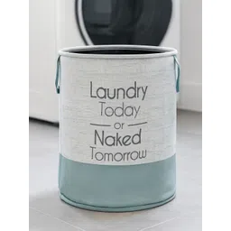 Kuber Industries Grey & Blue Printed Non-Woven Jute Round Foldable Laundry Basket-picture-27