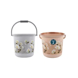 Kuber Industries Grey & Brown 2 Pieces Floral Printed Bucket 18L-picture-15