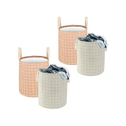 Kuber Industries Grey & Brown 4 Pieces Checked Cotton Laundry Bags With Handle 60 l-picture-20