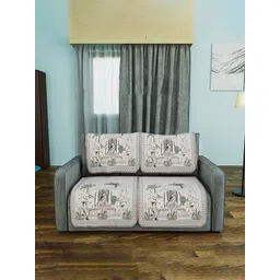 Kuber Industries Grey & Brown Printed Cotton 4 Piece Sofa Cover-picture-15