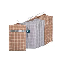 Kuber Industries Grey & Brown Set Of 12 Checked Cotton Hanging Clothes Packing Organisers-picture-24