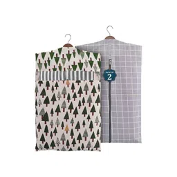 Kuber Industries Grey & Green 2 Pieces Printed Cotton Hanging Clothes Organisers-picture-27