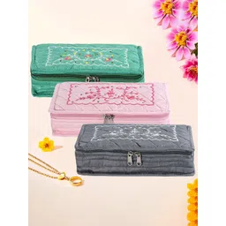 Kuber Industries Grey & Green 3 Pieces Embroidery Jewellery Organisers-picture-26