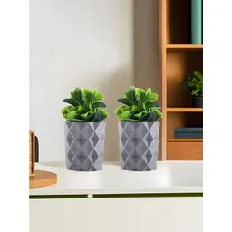 Kuber Industries Grey & Green 4 Pieces Succulent Artificial Plant With Pot-picture-17