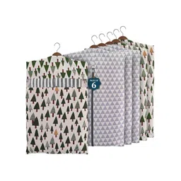 Kuber Industries Grey & Green 6 Pieces Printed Cotton Hanging Clothes Organisers-picture-22