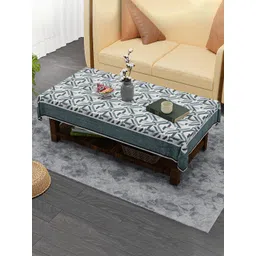 Kuber Industries Grey & Green Geometric Printed Velvet Anti-Skid 4-Seater Table Cover-picture-28