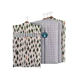 Kuber Industries Grey & Green Set Of 4 Printed Cotton Hanging Clothes Packing Organisers-picture-30