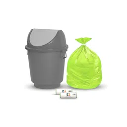 Kuber Industries Grey & Green Swing Lid Dustbin With 2 Roll Garbage Bags - 25L-picture-16