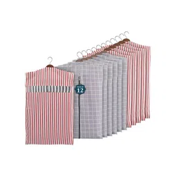 Kuber Industries Grey & Maroon 12 Pieces Printed Cotton Hanging Clothes Organisers-picture-38