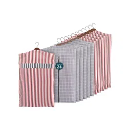 Kuber Industries Grey & Maroon 24 Pieces Printed Cotton Hanging Clothes Organisers-picture-41