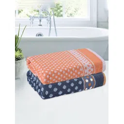 Kuber Industries Grey & Orange 2 Pieces Printed Cotton 150 GSM Bath Towels-picture-16