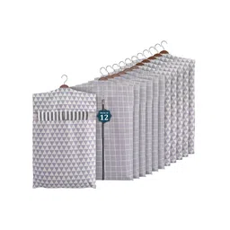 Kuber Industries Grey & White 12 Pieces Printed Cotton Hanging Clothes Organisers-picture-11