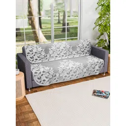 Kuber Industries Grey & White 2 Pieces Printed 3-Seater Cotton Sofa Covers-picture-34