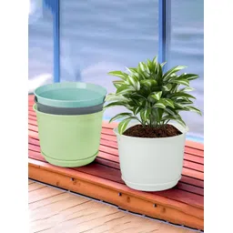 Kuber Industries Grey & White 4 Pieces Flower Pot Planters With Tray-picture-18