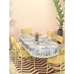 Kuber Industries Grey & White Floral Printed Waterproof Oval 6-Seater Table Cover-picture-35