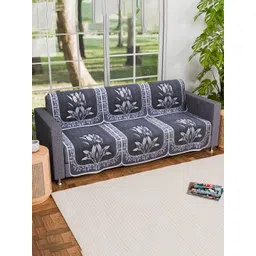 Kuber Industries Grey & White Set Of 2 Floral Printed 3 Seater Cotton Sofa Covers-picture-13