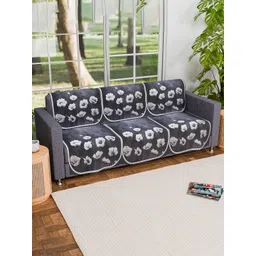 Kuber Industries Grey & White Set Of 2 Floral Printed 3 Seater Velvet Sofa Covers-picture-15