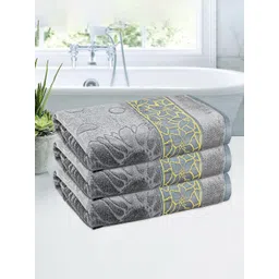 Kuber Industries Grey & Yellow 3 Pieces Printed Cotton 450 GSM Bath Towel-picture-16