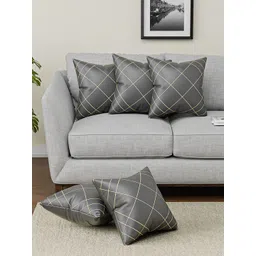 Kuber Industries Grey & Yellow 5 Pieces Geometric Square Cushion Covers-picture-17