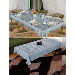 Kuber Industries Grey Set of 2 Floral Cotton 8-Seater Table Cover image 1