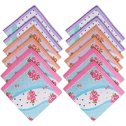 Kuber Industries Handkerchief | Premium Cotton Women's Handkerchief | Rumal Girls | Border Printed Surbhi | Pack of 12 | Large | White-picture-11