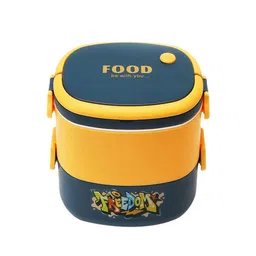 Kuber Industries Insulated Lunch Box With 2 Compartments|100% BPA Free, Food Grade ABS Plastic|1450 ml|Yellow & Blue-picture-22