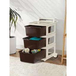 Kuber Industries Ivory Brown 3 Layer Plastic Modular Storage Drawer Organizer With Wheels-picture-27