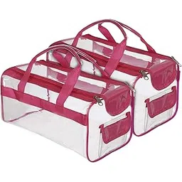kuber industries Large Size 2 Crystal Clear Plastic Cosmetic Bags Travel PVC Vinyl Toiletry Bag, Zipper Large Transparent Waterproof Make-Up Case Organizer Bag (Pink)-picture-13