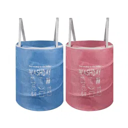 Kuber Industries Laundry Basket  Round Laundry Basket  Jute Storage Bag with Button Handles  Clothes Bag for Home  Toy Storage Basket  45 LTR  Pack of 2  Pink & Blue-picture-12