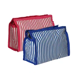 Kuber Industries Lining Print PVC Toiletry Bag For Home & Travelling With 3 Main Zipper,Blue & Pink, 54KM4354-picture-14