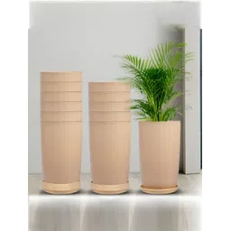 Kuber Industries Marble Emerald 12 Pieces Beige Marble Printed Planters With Trays-image-41