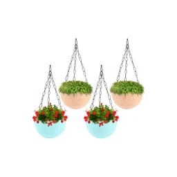Kuber Industries Marble Euro 4 Pieces Beige & Sea Green Textured Hanging Planters-image-39