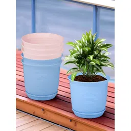 Kuber Industries Marble Sawera Blue & Pink 6 Pieces Textured Planters With Tray-picture-26